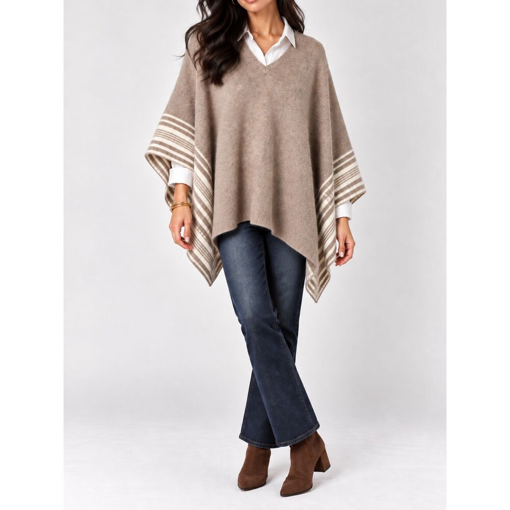 Splendid Wool Cashmere Poncho One Size Taupe Cream Quiet Luxury Old Money